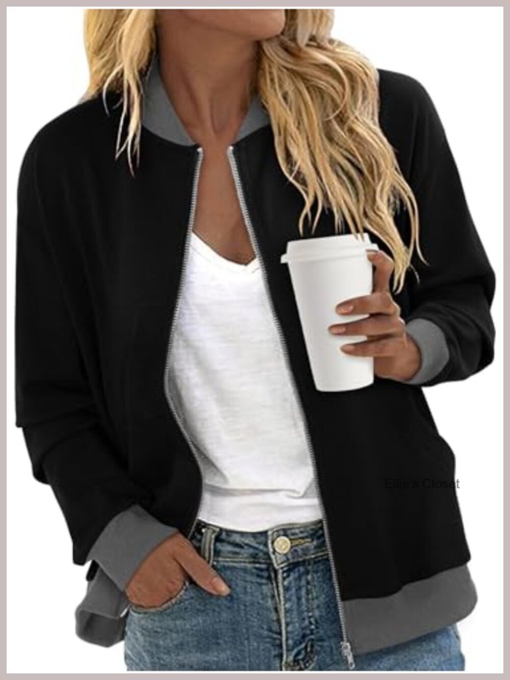 Women's Zip Up Bomber Jacket Long Sleeve Casual Cotton Polyester Spandex